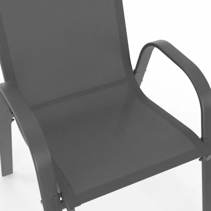 Salon de jardin table ronde 120 CM et 6 chaises empilables gris anthracite