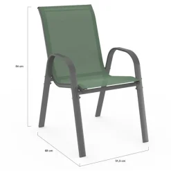 Salon de jardin vert olive avec table 190 cm et 8 chaises empilables