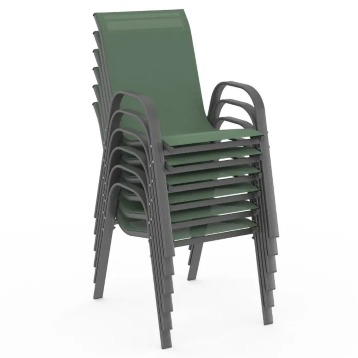 Salon de jardin vert olive avec table 190 cm et 8 chaises empilables