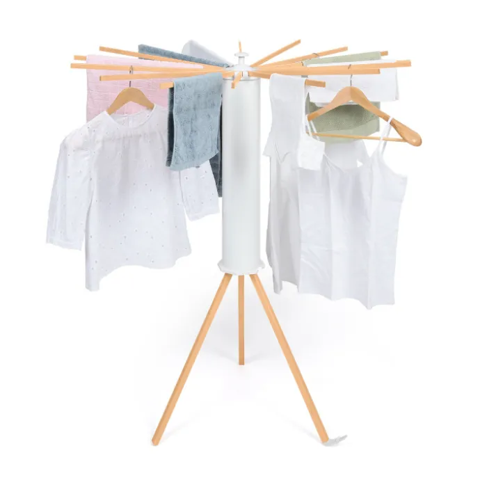 Séchoir à linge à rayons rotatif et pliable blanc et bois