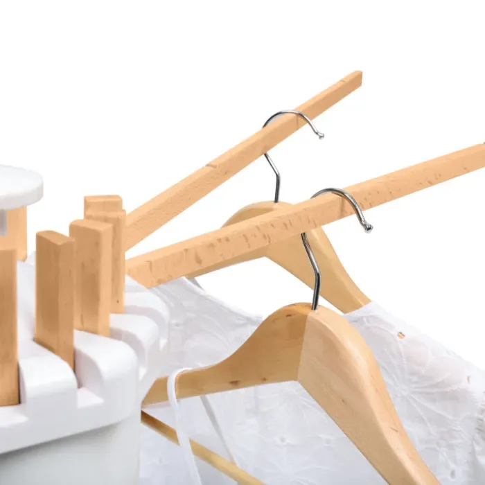 Séchoir à linge à rayons rotatif et pliable blanc et bois