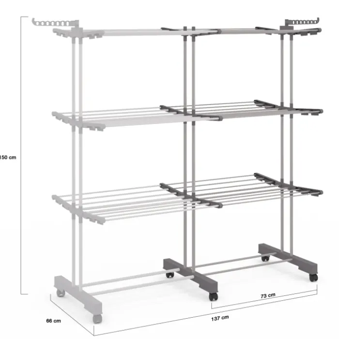 Séchoir à linge pliable extensible 40M gris 3 niveaux