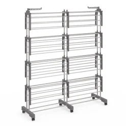 Séchoir à linge vertical pliable et extensible 4 niveaux capacité 50m inox et gris