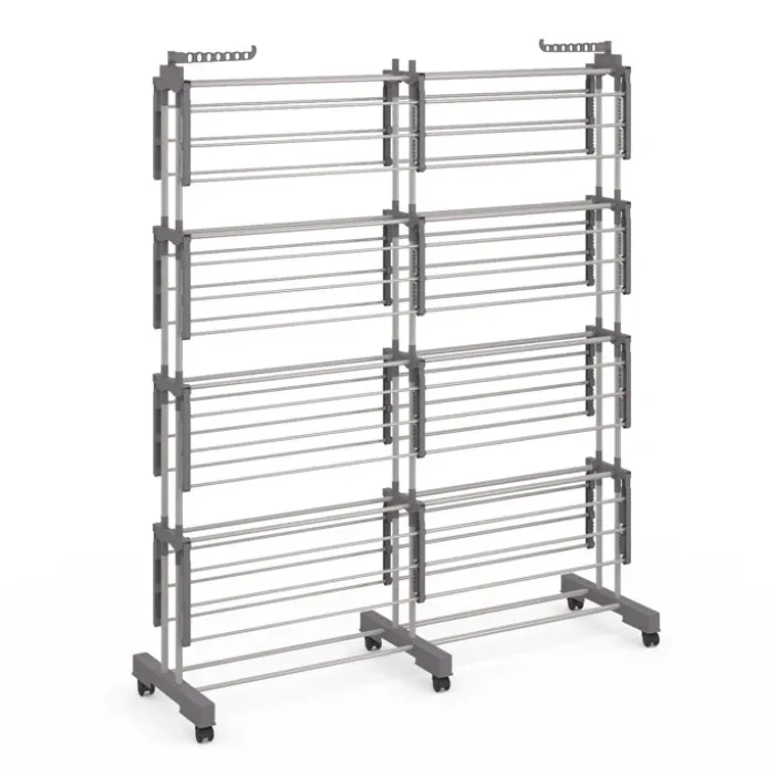 Séchoir à linge vertical pliable et extensible 4 niveaux capacité 50m inox et gris