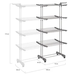 Séchoir à linge vertical pliable et extensible 4 niveaux capacité 50m inox et gris