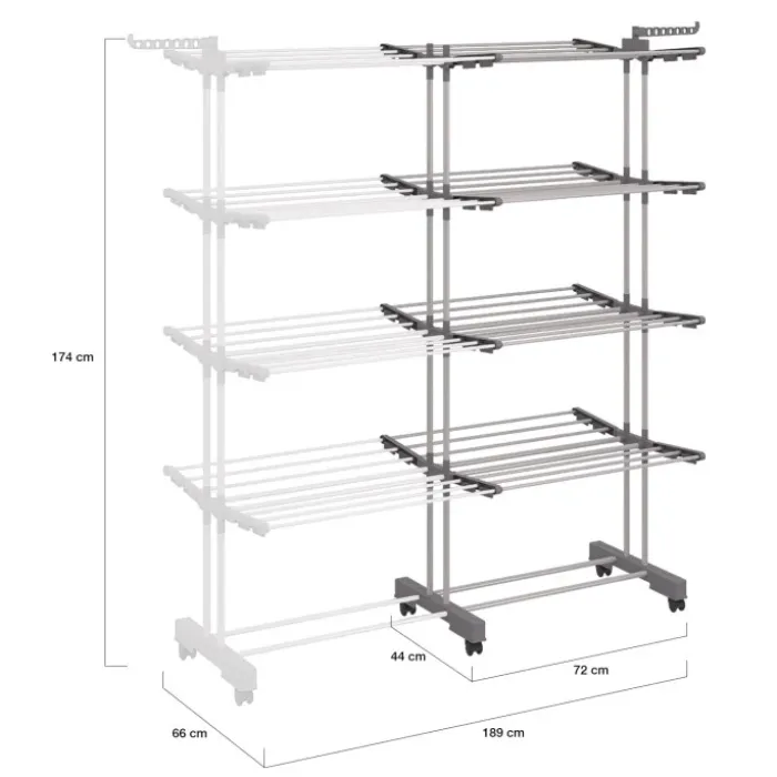 Séchoir à linge vertical pliable et extensible 4 niveaux capacité 50m inox et gris
