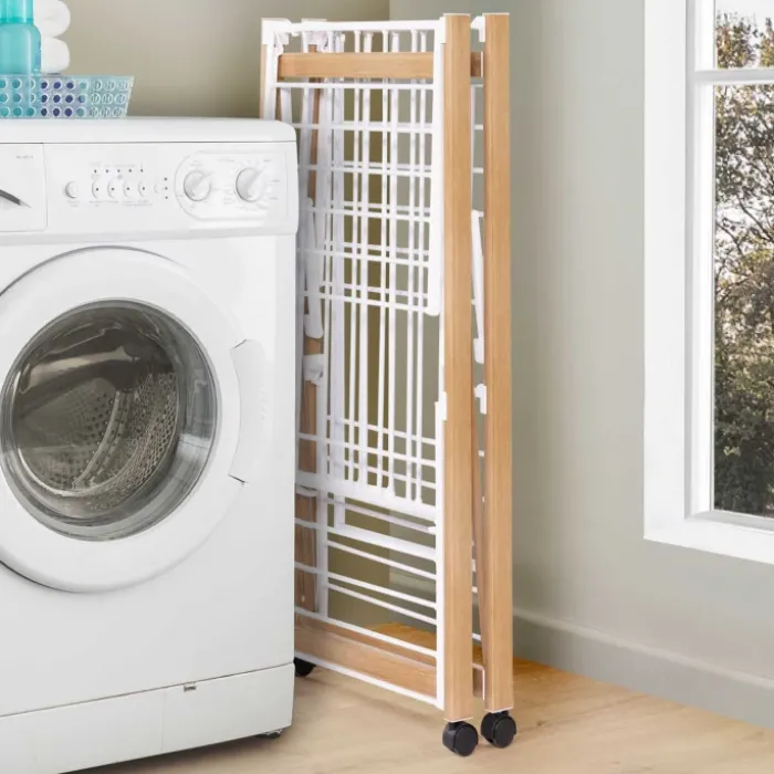 Séchoir design imitation bois avec penderie pliable