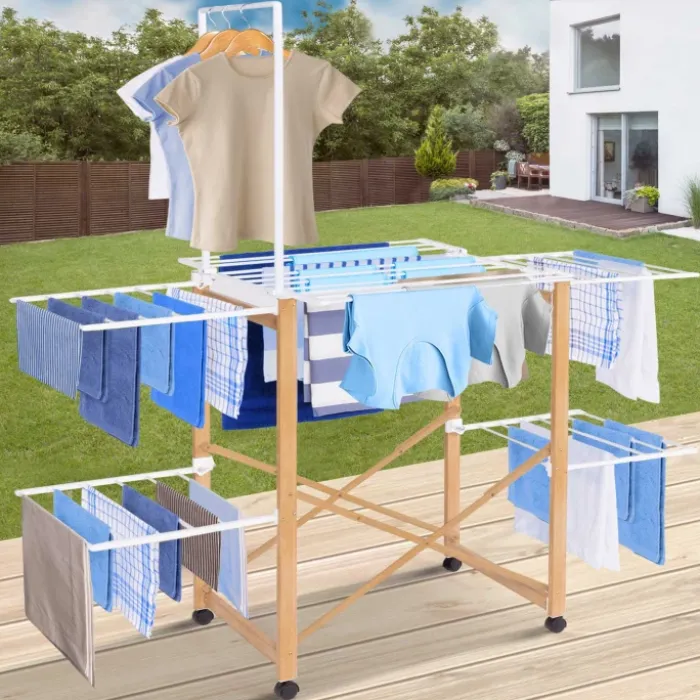 Séchoir design imitation bois avec penderie pliable