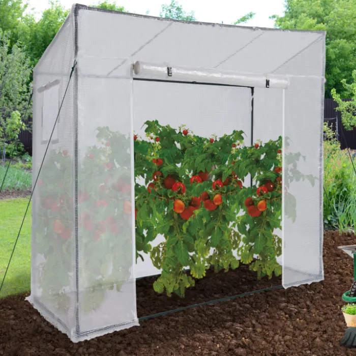 Serre de jardin blanche avec porte et fenêtres relevables
