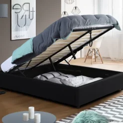 Sommier coffre de rangement 140x190 cm noir