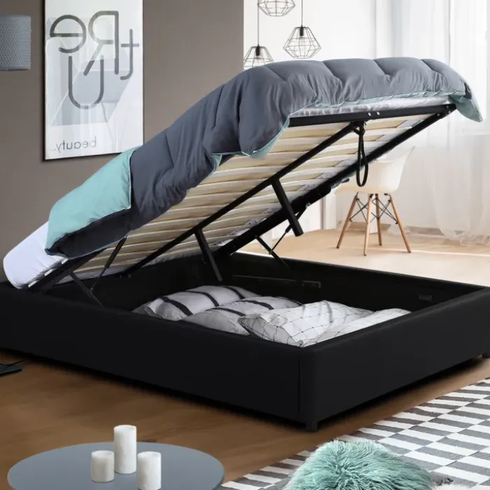Sommier coffre de rangement 140x190 cm noir