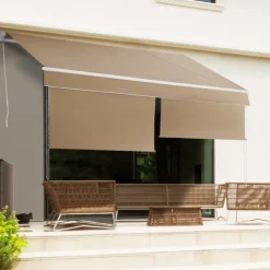 Store banne manuel 4x3 m taupe avec lambrequin de 150 cm