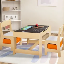 Table à dessin réversible pour enfant avec 2 chaises et bacs de rangement
