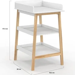 Table à langer avec 2 étagères façon hêtre et blanc