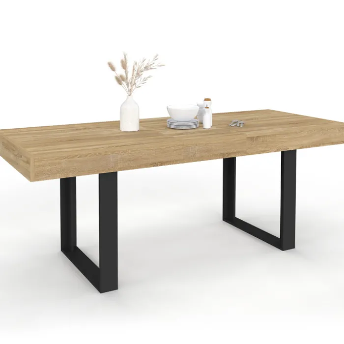 Table à manger 4 à 8 personnes bois et noir