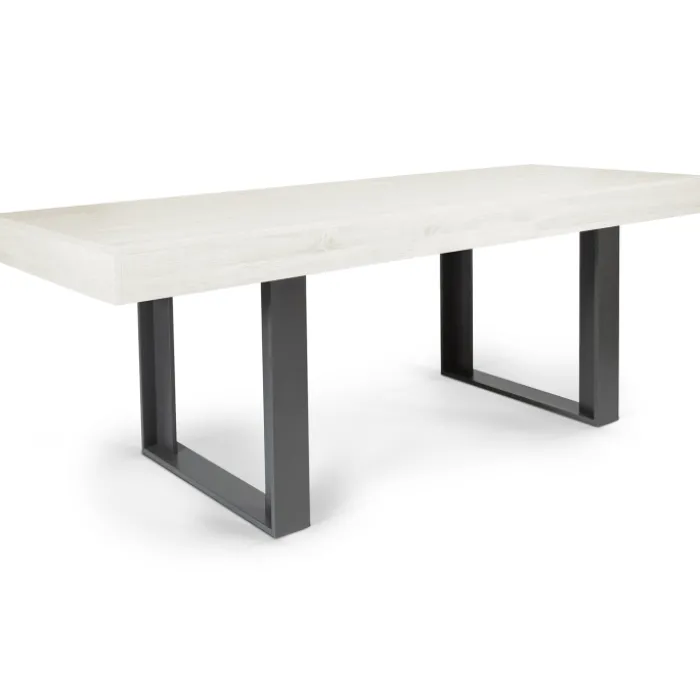 Table à manger 4 à 8 personnes bois gris et pieds gris foncé