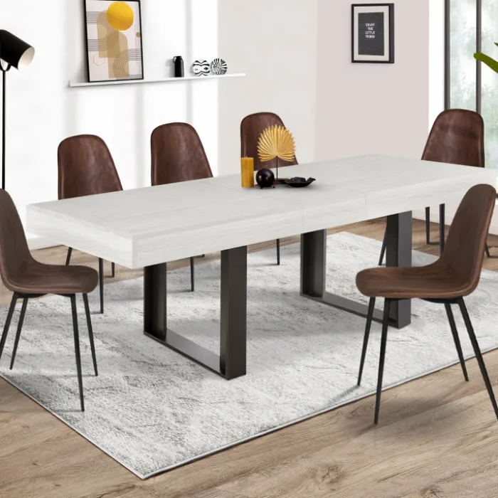 Table à manger 4 à 8 personnes bois gris et pieds gris foncé