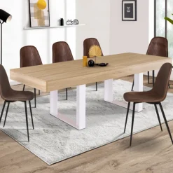 Table à manger 4 à 8 personnes bois et blanc