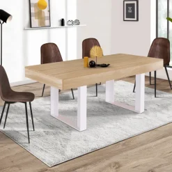 Table à manger 4 à 8 personnes bois et blanc