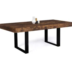 Table à manger 200 cm 10 personnes bois effet vieilli et noir
