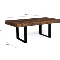 Table à manger 200 cm 10 personnes bois effet vieilli et noir