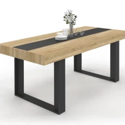 Table à manger 10 personnes en bois avec bande centrale noire