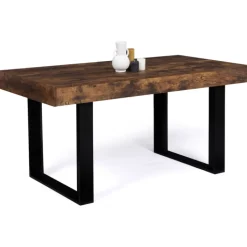 Table à manger 6 personnes bois effet vieilli et noir
