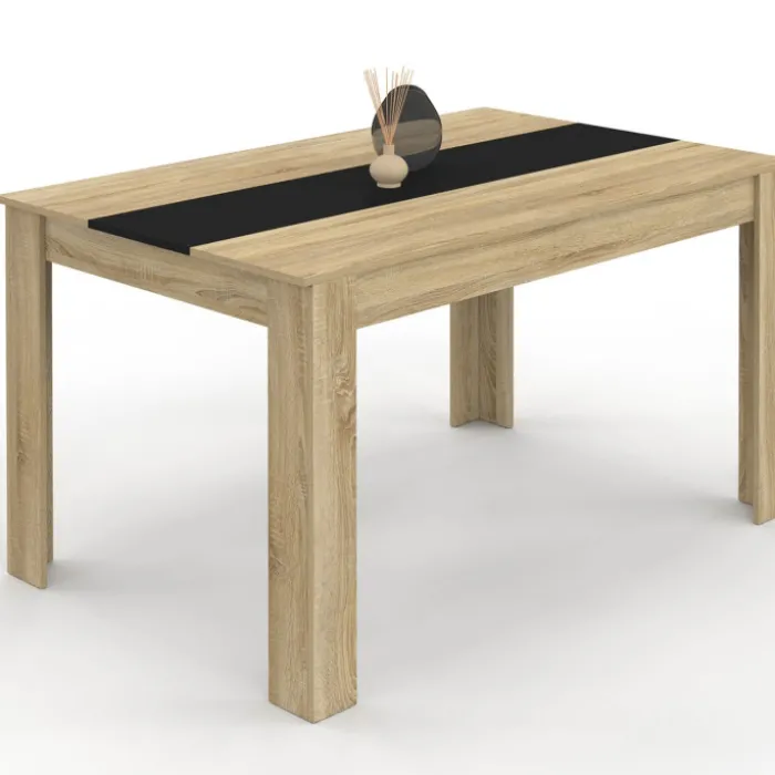 Table à manger 6 personnes imitation hêtre et noire