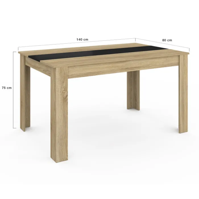 Table à manger 6 personnes imitation hêtre et noire