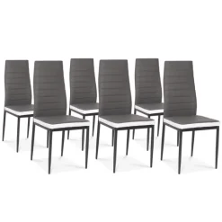 Table à manger blanche et grise 140 cm avec 6 chaises grises liseré blanc