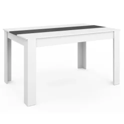 Table à manger blanche et grise 140 cm avec 6 chaises grises liseré blanc