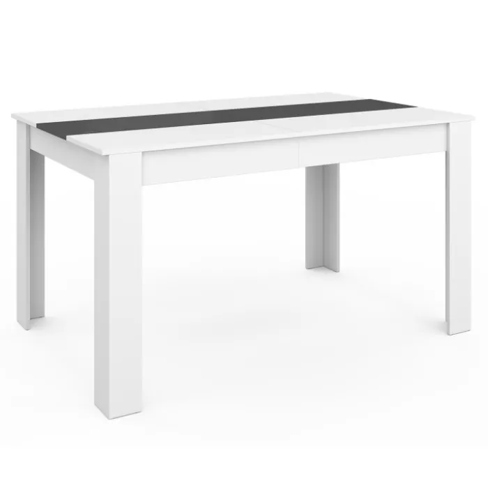 Table à manger blanche et grise 140 cm avec 6 chaises grises