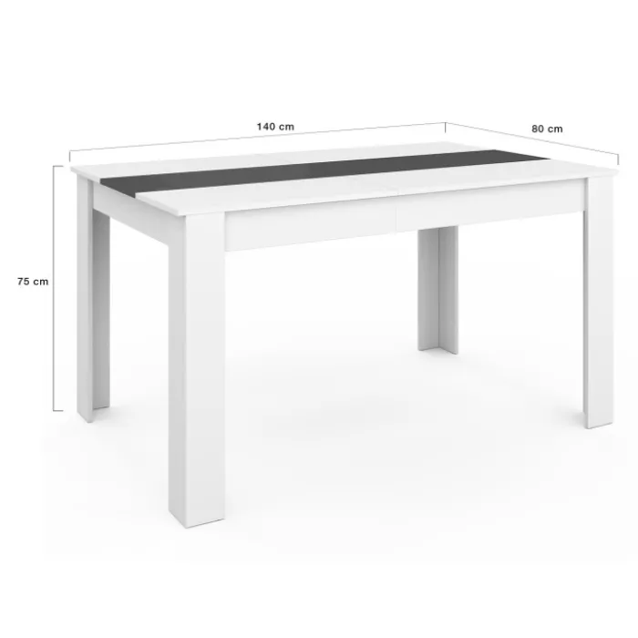 Table à manger blanche et grise 140 cm avec 6 chaises grises