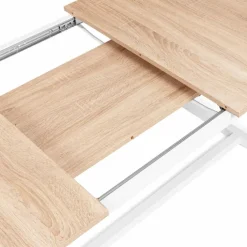 Table à manger blanche et bois extensible style industriel