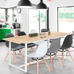 Table à manger blanche et bois extensible style industriel