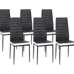 Table à manger blanche et noire 140 cm et 6 chaises noires liseré blanc