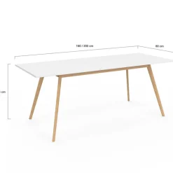 Table à manger blanche extensible 160-200 cm et 6 chaises scandinaves bois et blanc