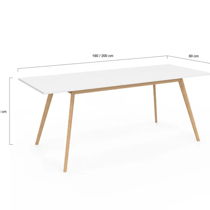 Table à manger blanche extensible 160-200 cm et 6 chaises scandinaves bois et blanc