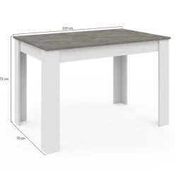 Table à manger blanche rectangle plateau effet béton 4 personnes