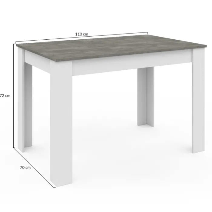 Table à manger blanche rectangle plateau effet béton 4 personnes