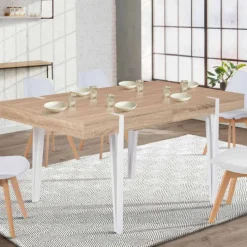 Table à manger bois clair extensible 6-10 personnes avec pied épingle