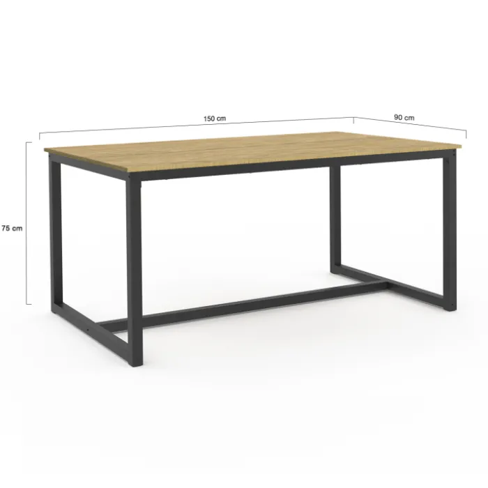 Table à manger bois et métal noir 150 cm