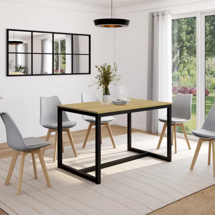 Table à manger bois et métal noir 120 cm