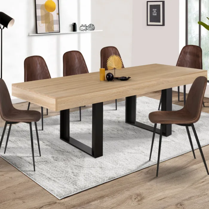 Table à manger bois et noir 200 cm