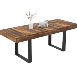 Table à manger bois foncé extensible 4-8 personnes 160-200 cm
