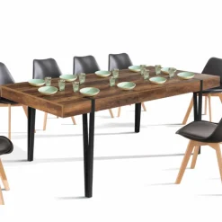 Table à manger bois foncé extensible 6-10 personnes avec pied épingle
