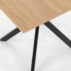 Table à manger carrée 80 cm 4 personnes en bois et pied araignée en métal noir