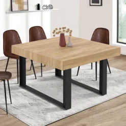 Table à manger carrée 6 personnes bois et noir