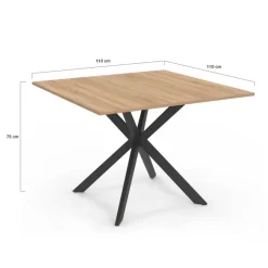 Table à manger carrée bois et noir pour 8 personnes