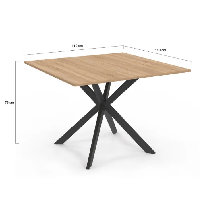 Table à manger carrée bois et noir pour 8 personnes